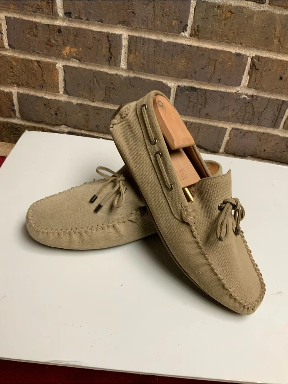Zara Beige Suede Moccasin Loafer with Bow